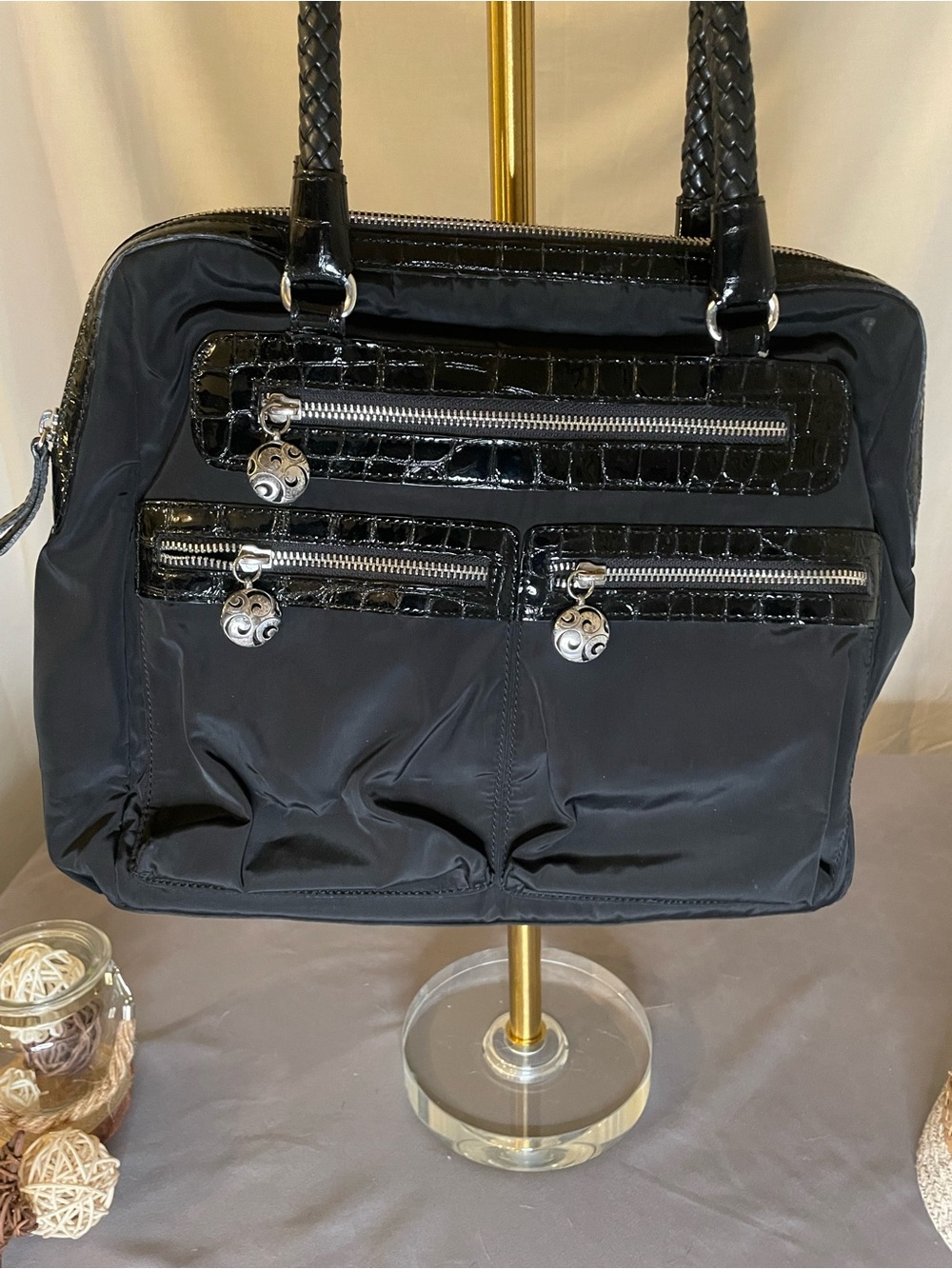 Brighton Maxwell Black Patent-Trim Shoulder Tote - Picture 14 of 15